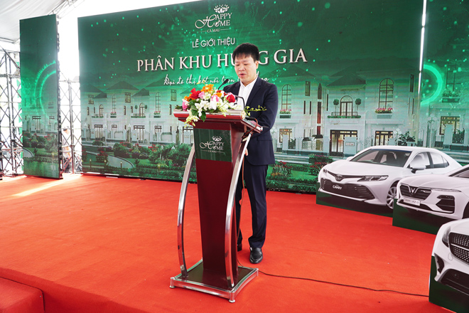 Đại diện đơn vị phát triển dự án – Giám đốc Công Ty TNHH Đầu tư xây dựng và Thương mại CIT, ông Trần Sỹ Hùng phát biểu tại Lễ giới thiệu Phân khu Hưng Gia dự án Happy Home Cà Mau