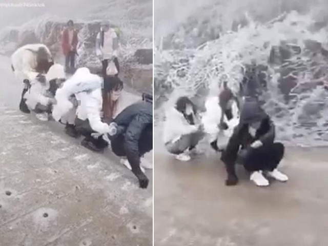 Bạn trẻ - Cuộc sống - Clip: Nhóm bạn trẻ thích thú trượt băng ở Lào Cai gây sốt