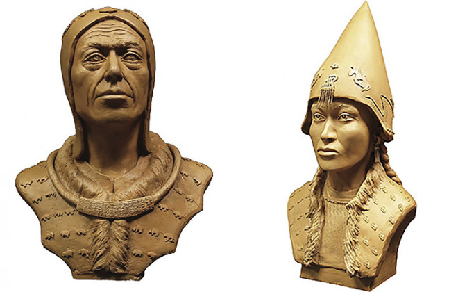 2 bức tượng bán thân mà các nhà khoa học vừa tạo nên từ hình ảnh phục dựng vua và người thiếp bí ẩn - Ảnh: RUSSIAN ACADEMY OF SCIENCE