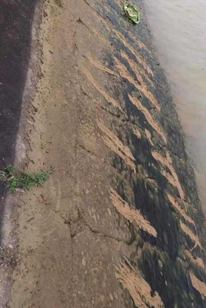 Vết tay cào cấu của em Huy để lại trên bờ sông. Ảnh: ĐL