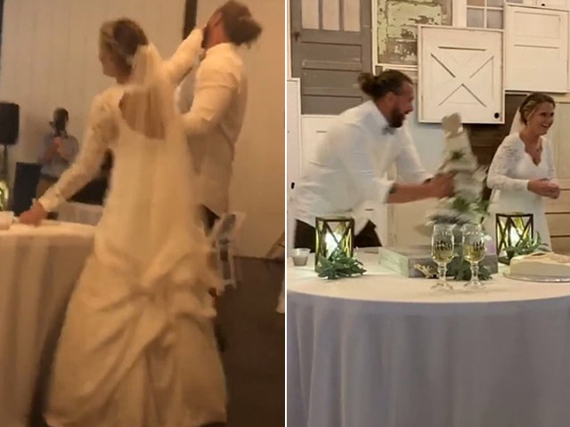 Bạn trẻ - Cuộc sống - Chú rể "quá trớn" ném cả chiếc bánh 3 tầng vào mặt cô dâu, CĐM phản ứng dữ dội