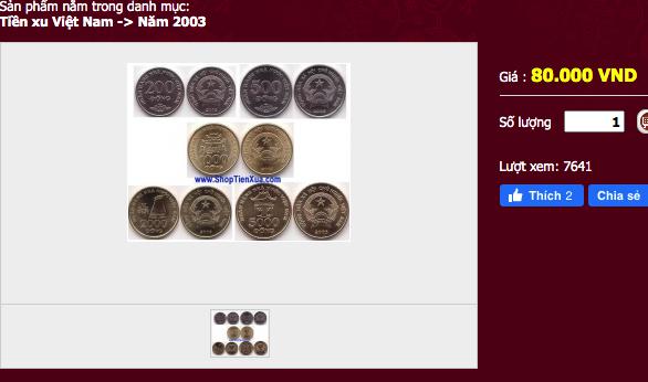 Shop Vua Tiền tệ tại ngõ 203 /37 Kim Ngưu, Hai Bà Trưng rao công khai giá đổi 1 cọc tiền xu là 80.000 đồng.