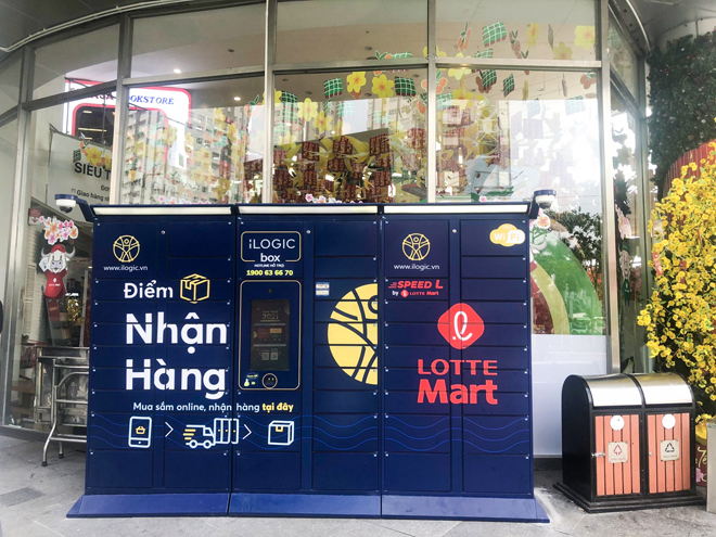Hình ảnh tủ khóa thông minh đặt tại LOTTE Mart Nam Sài Gòn.