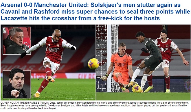 Tờ Daily Mail tiếc nuối về trận hòa giữa Arsenal và MU