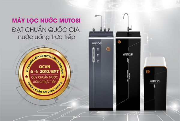 Tem chứng nhận quy chuẩn nước uống trực tiếp trên sản phẩm máy lọc nước Mutosi