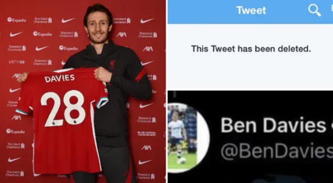 Ben Davies gia nhập Liverpool và lập tức bị các fan săm soi tài khoản Twitter