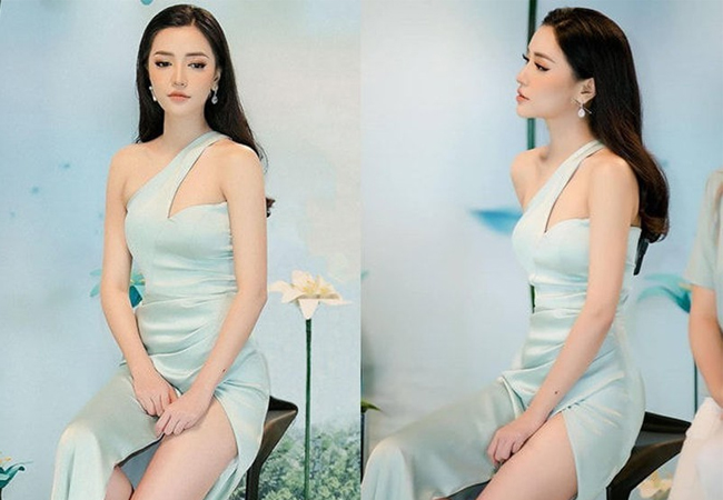 Ham diện những bộ váy khoe chân dài quá đà, Bích Phương&nbsp;bối rối khi vừa ngồi vừa che tay sợ lộ nội y trước quan khách.
