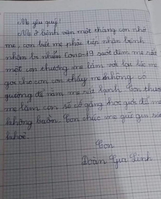 Bức thư "nối thân thương" Gia Linh viết gửi mẹ đang chiến đấu ở tâm dịch.