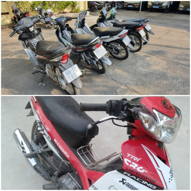 Công an đã thu hồi được 6 chiếc xe máy (trong đó Tứ trộm 5 chiếc, Tứ và Sự cùng trộm 1 chiếc)