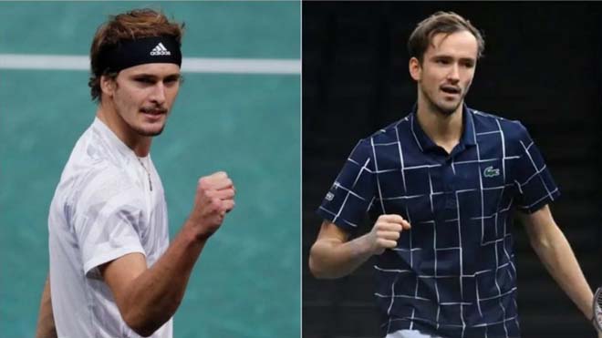 Zverev (trái) và Medvedev trải qua trận đấu căng thẳng