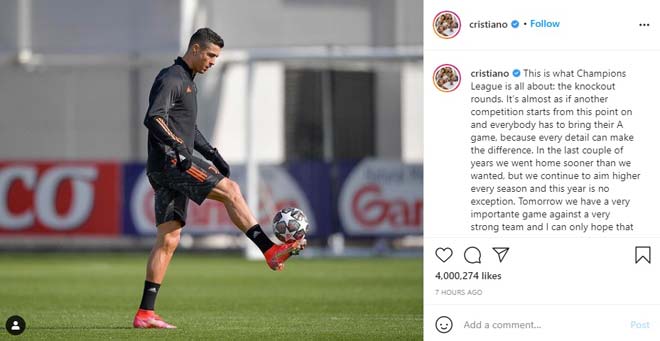 Chia sẻ của Ronaldo trên Instagram