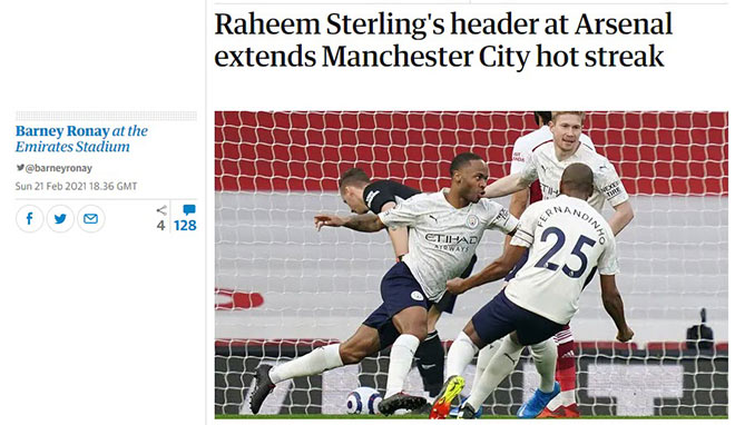 Bài viết tường thuật trận đấu trên tờ The Guardian