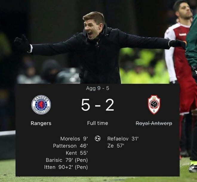 Rangers của Gerrard tạo nên cặp đấu nhiều bàn thắng nhất vòng knock-out UEFA Cup/Europa League kể từ mùa giải 2007/08