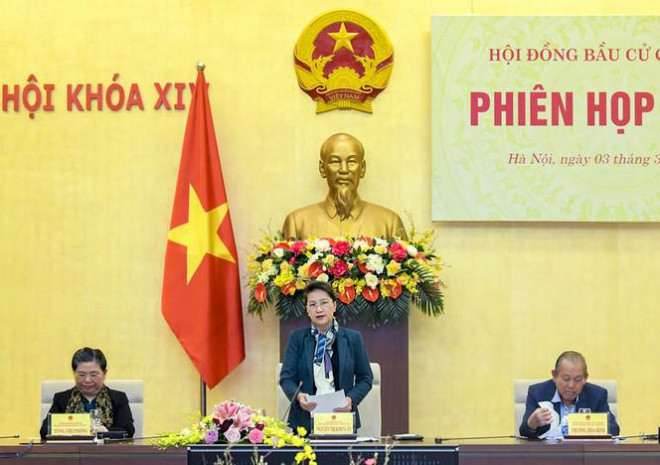 Chủ tịch Quốc hội Nguyễn Thị Kim Ngân phát biểu khai mạc Phiên họp thứ 3, Hội đồng Bầu cử quốc gia.