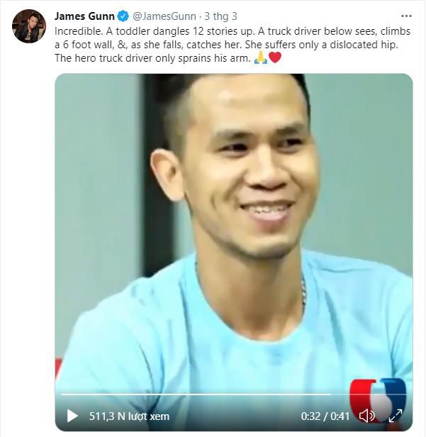 James Gun ca ngợi anh Nguyễn Ngọc Mạnh trên Twitter.