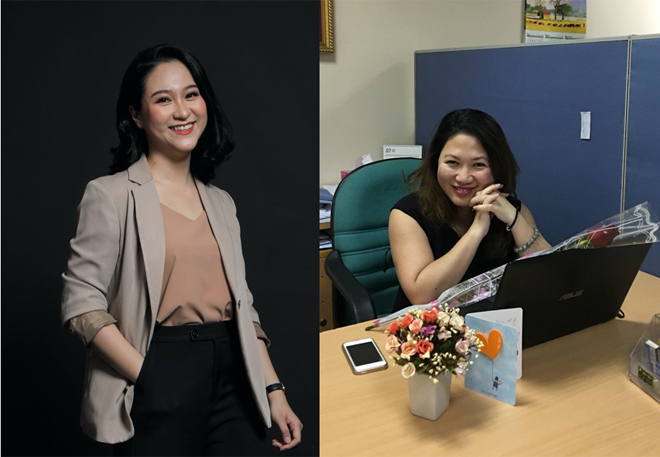 Huỳnh Vũ Triều Kha (trái) với tinh thần ham học hỏi và Phùng Thị Vân Giang (phải) với tâm niệm đóng góp sức lực bảo vệ môi trường