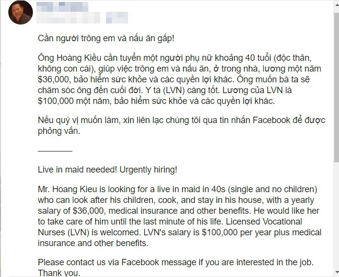 Bài đăng của tỷ phú Hoàng Kiều nhận được sự quan tâm của khán giả