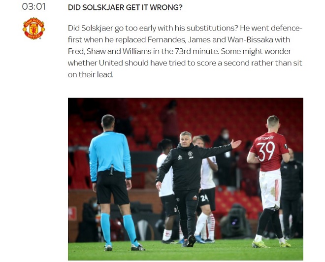 Sky Sports cho rằng Solskjaer đã mắc sai lầm