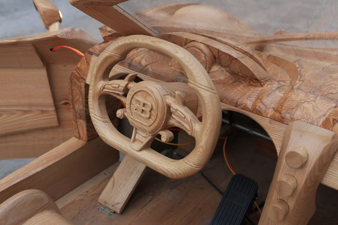 See the tiny wooden Bugatti "supercar", running the electric motor of a young father for his son - 12