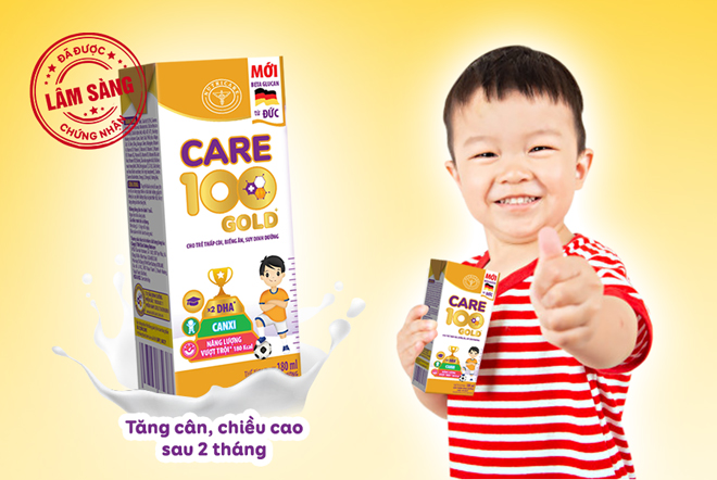 Nhờ công thức vượt trội phù hợp với thể trạng trẻ em Việt Nam, Care 100 Gold+ đã được chứng minh lâm sàng: Tăng cân và chiều cao sau 2 tháng