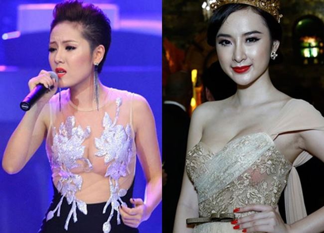 Phương Linh và Angela Phương Trinh đều mắc lỗi chọn sai màu của miếng dán ngực silicon. Có thể thấy,&nbsp;khi nghệ sĩ&nbsp;thử trang phục thì bình thường nhưng khi có ánh đèn flash, tất cả lại khác.
