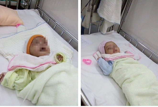 Hai bé sơ sinh bị bỏ rơi đang được cấp cứu tại bệnh viện.