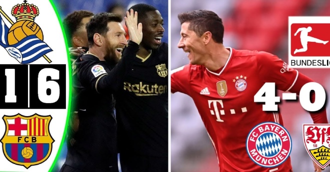 Barca thắng 6-1, Bayern Munich thắng 4-0 là hai trong số những trận đấu tràn ngập bàn thắng của bóng đá châu Âu cuối tuần qua