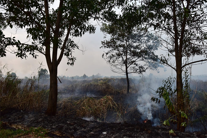 Đến 18h30, hiện trường vụ cháy nhiều khu vực vẫn đang bùng cháy dữ dội.