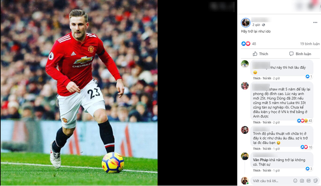 Nhiều cổ động viên dùng hình ảnh của Luke Shaw để động viên Hùng Dũng
