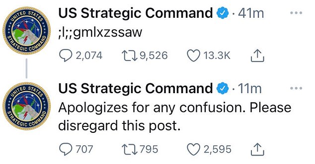 Bộ Tư lệnh Chiến lược Mỹ đăng dòng bình luận với những ký tự lạ.