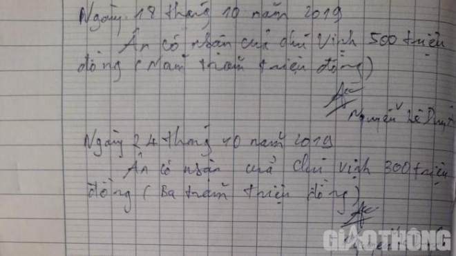 Giấy mượn nợ 800 triệu đồng của Ân.