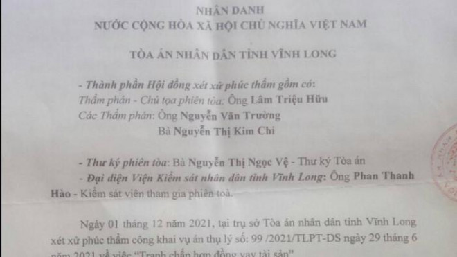 Bản án phúc thẩm của tòa.