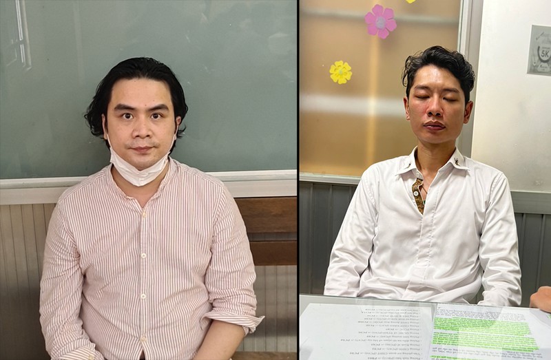 Hải (bên trái) và Trung tại cơ quan điều tra