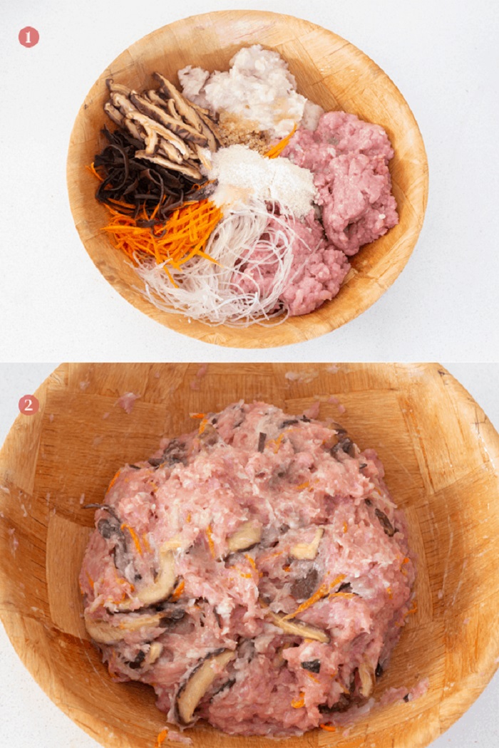 Trộn đều các nguyên liệu làm nhân lại với nhau.