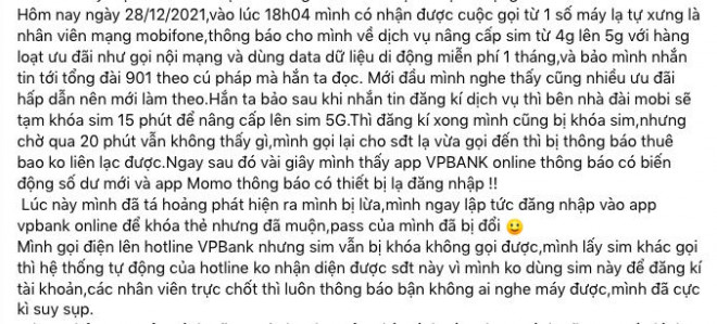 Trên mạng xã hội, nhiều người cho biết họ là nạn nhân của chiêu trò lừa đảo nâng cấp sim.