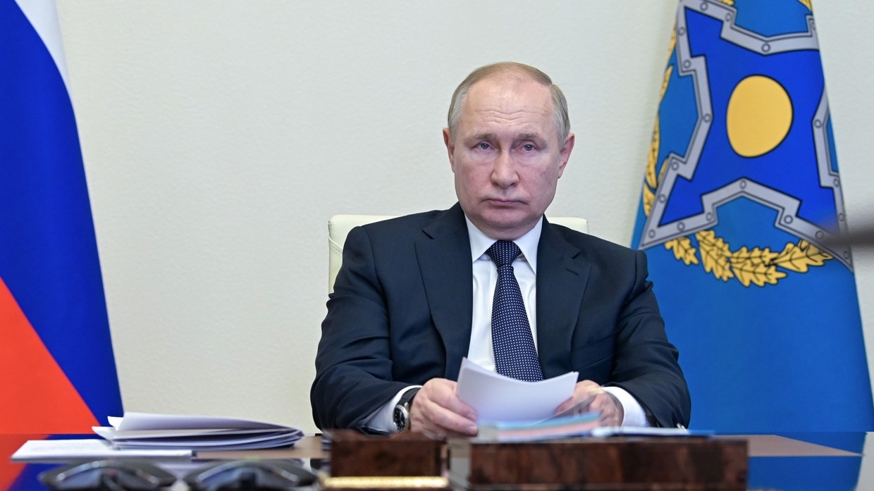 Ông Putin tham gia cuộc họp trực tuyến với lãnh đạo nhóm các nước thành viên CSTO vào ngày 10.1.2022.