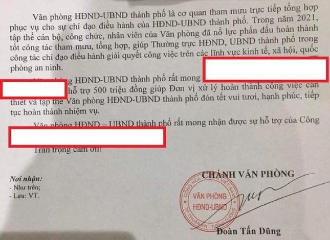 TP Thuận An: Làm rõ văn bản xin doanh nghiệp nửa tỉ đồng đón Tết &#39;vui tươi&#39; - 1