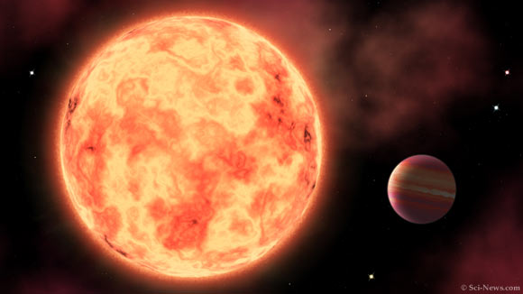 Ảnh đồ họa mô tả hành tinh vừa phát hiện và ngôi sao lùn đỏ đang nuôi dưỡng nó - Ảnh: Sci-News