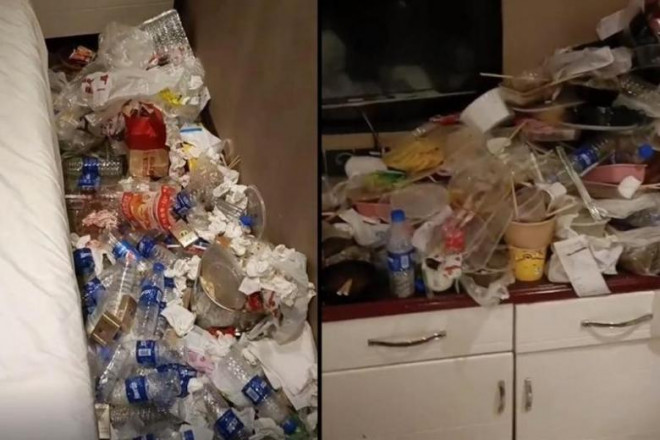 Núi rác trong phòng của thanh niên 20 tuổi. Ảnh: Sohu