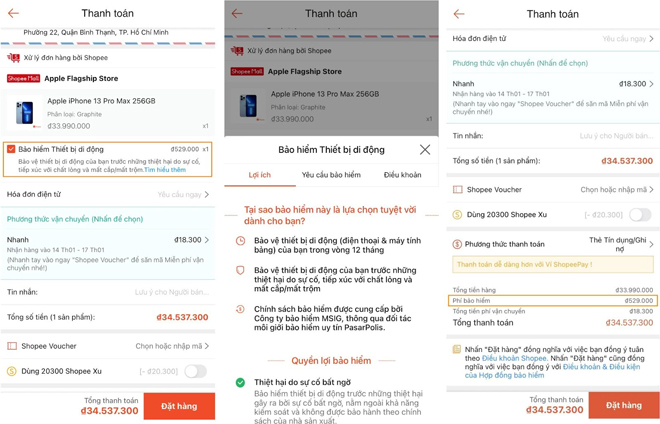 Toàn bộ các gói bảo hiểm trên đều thuộc dạng tùy chọn, người dùng có thể bỏ qua tại bước thanh toán nếu chưa có nhu cầu. 