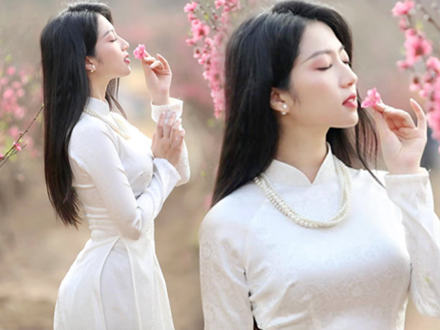 Bạn trẻ - Cuộc sống - Nữ biên tập viên đẹp như nàng thơ lạc giữa vườn đào xuân