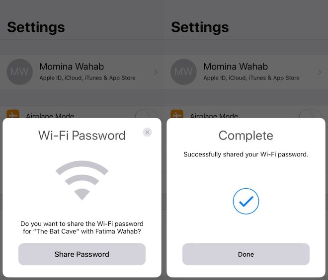 Chức năng chia sẻ mật khẩu Wi-Fi trên iPhone.