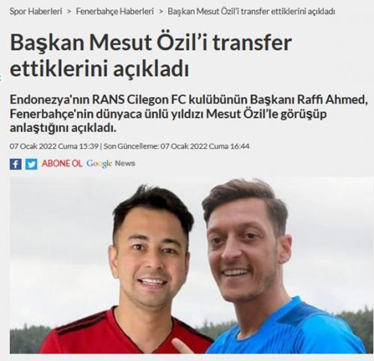 Ông chủ Raffi Ahmad bí mật gặp gỡ Ozil