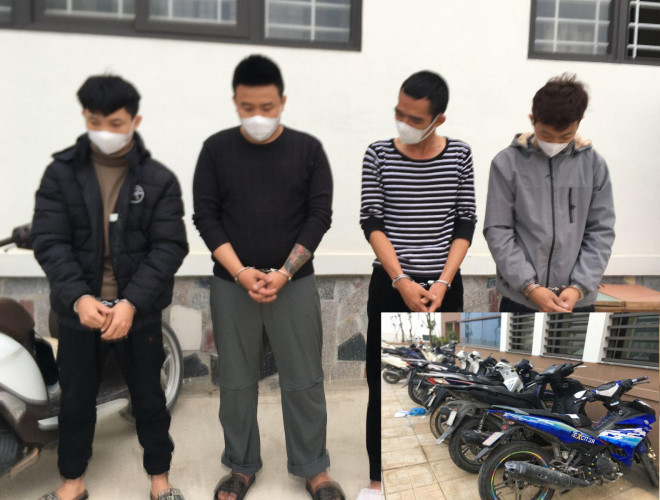 Ổ nhóm trộm cắp xe máy liên tỉnh cùng tang vật - Ảnh Công an Thanh Hóa