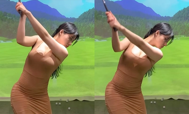 Người đẹp Hàn Quốc diện trang phục tôn dáng đi chơi golf.