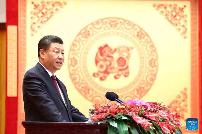 Chủ tịch Tập Cận Bình phát biểu chúc mừng nhân dân Trung Quốc nhân dịp Tết Nguyên đán. Ảnh: Tân Hoa Xã