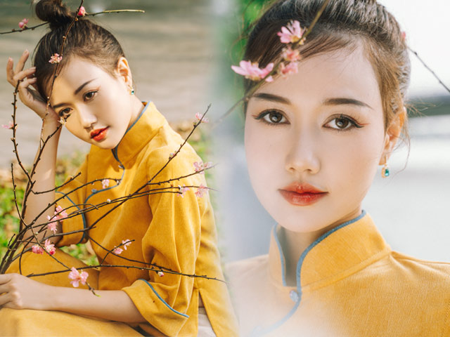 Bạn trẻ - Cuộc sống - "Nàng thơ Sài thành" đẹp không tì vết bên hoa đào Tết