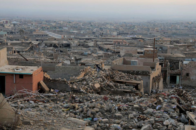 Ảnh chụp thị trấn Sinjar - Iraq ngày 24-1. Thị trấn này từng bị IS tàn phá trước đây. Ảnh: Reuters