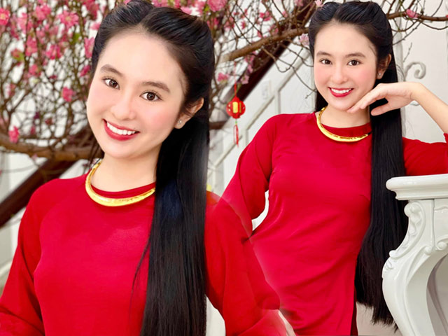 Bạn trẻ - Cuộc sống - Mê mẩn ngắm "bản sao Lưu Diệc Phi" diện áo dài đỏ đẹp nền nã ngày Tết