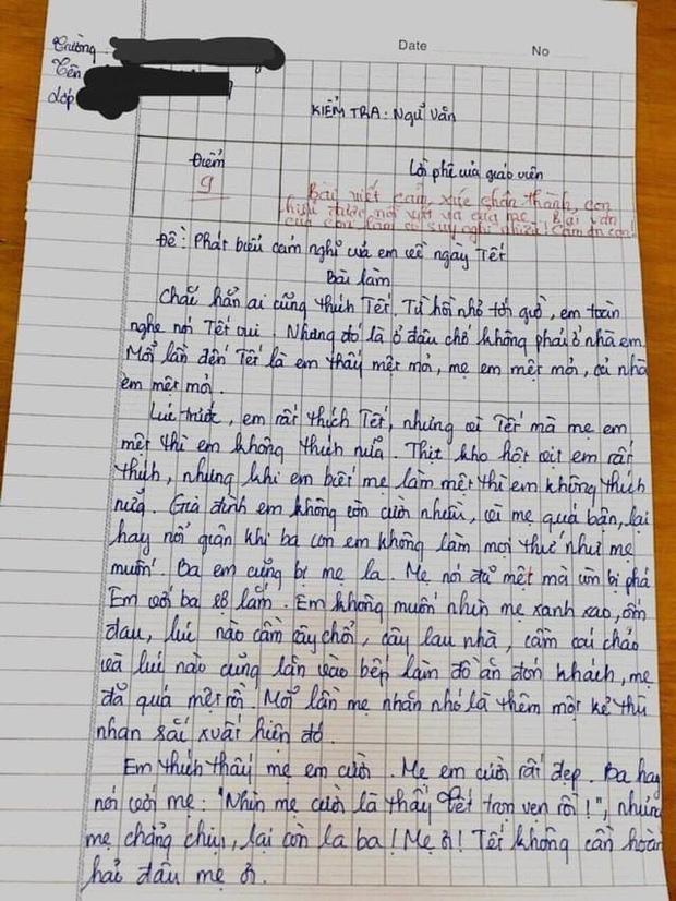 Bài văn của bạn nhỏ &#34;không thích Tết&#34; được cô giáo chấm 9 điểm vì đầy chân thực, hài hước - 1